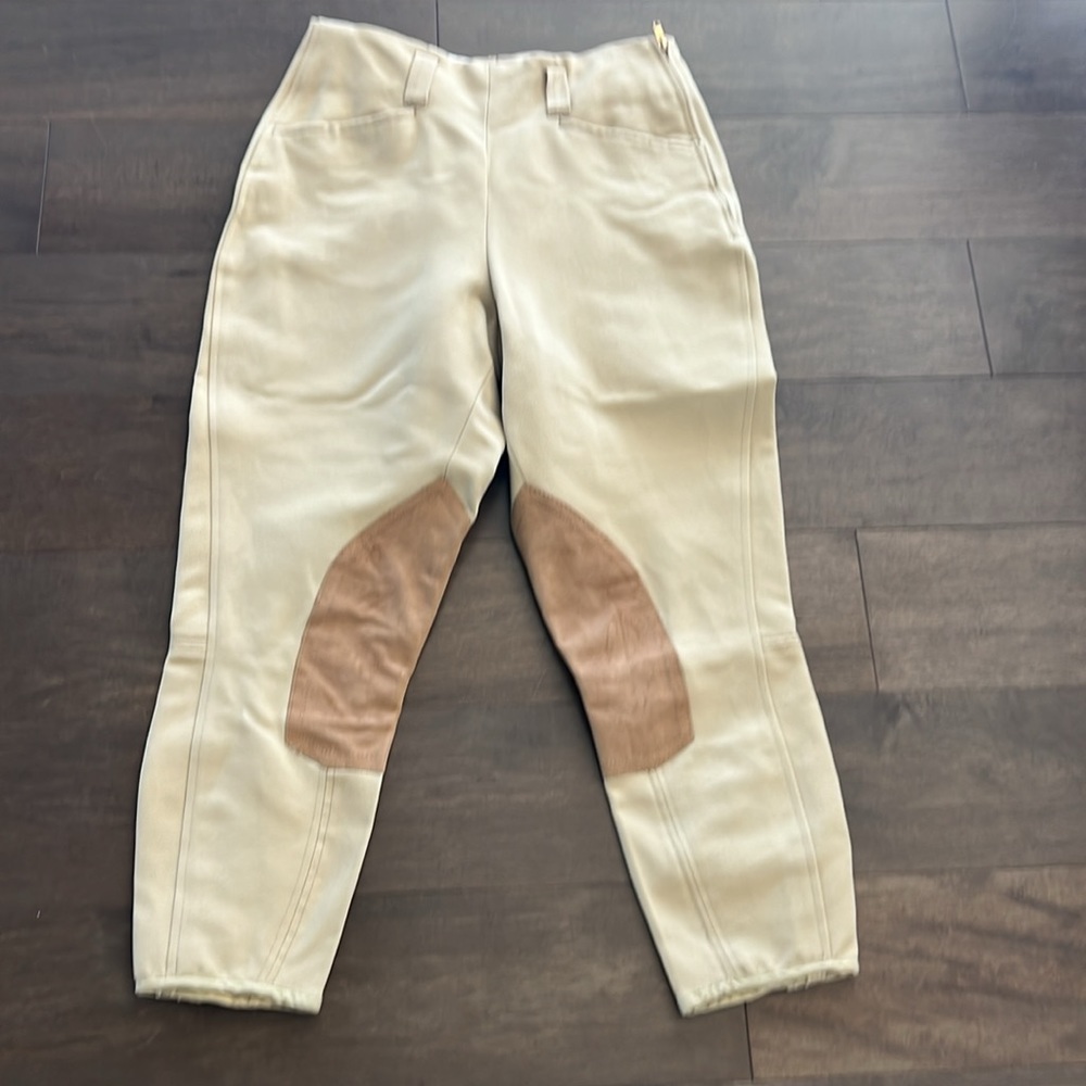 Riding Pants Prestige Khaki Tan Breeches Knee Patches Size 27 Equestrian